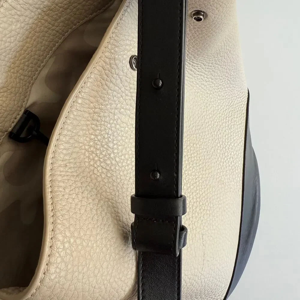 Dagne Dover Ava Bucket Bone Onyx Snap Divided Compartment Leather‎ Shoulder Bag